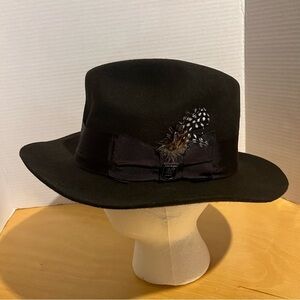Stacy Adams Wool Fedora Hat Brown Felt Feather Ribbon Women’s Size M